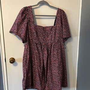 Draper James Black and Pink Floral Square-Neck Tunic Dress